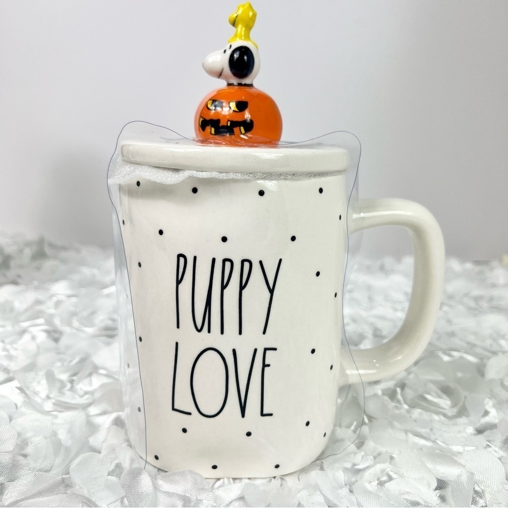 NWT Peanuts X Rae Dunn Halloween Snoopy Woodstock “Puppy Love” Mug with Topper